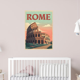 Póster Afiche de Viaje de Roma - Muro de Colosseo Retro