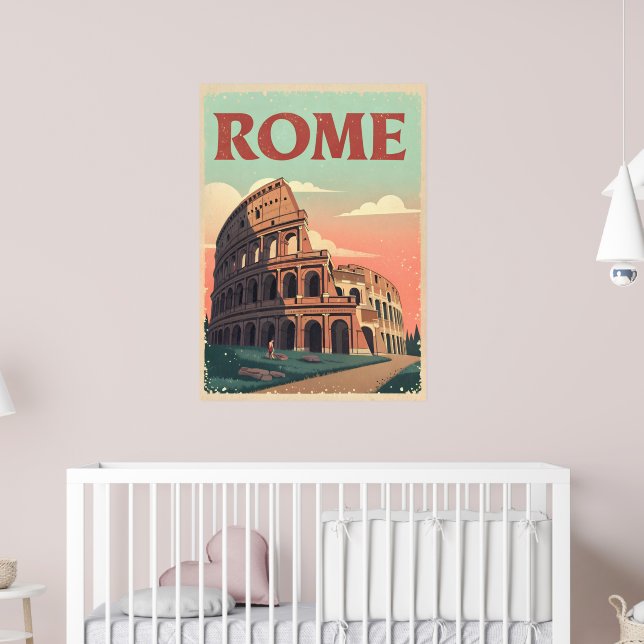 Póster Afiche de Viaje de Roma - Muro de Colosseo Retro (Guardería 2)
