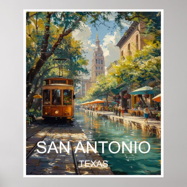 Póster Afiche de viaje de San Antonio Texas (Frente)