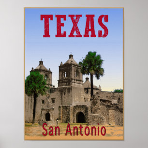 Póster Afiche de viaje de San Antonio, Texas