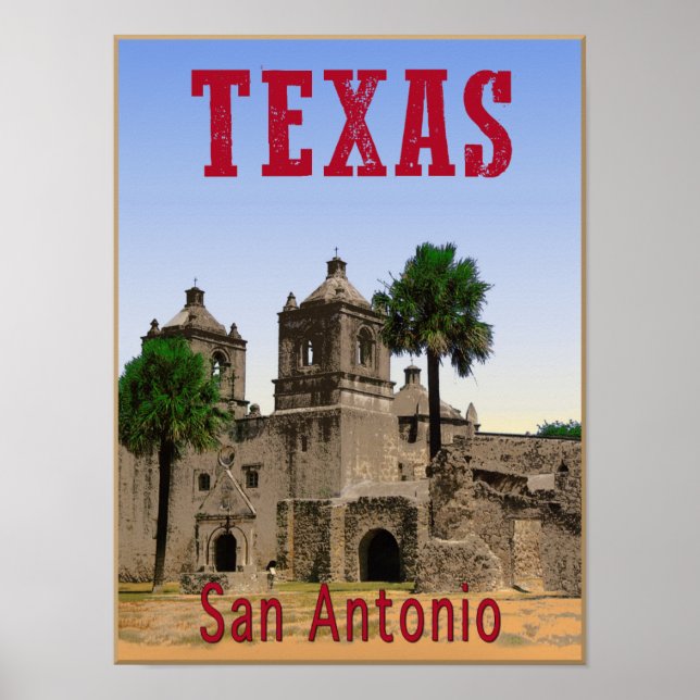 Póster Afiche de viaje de San Antonio, Texas (Frente)