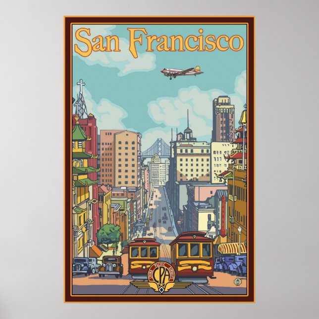 Póster Afiche de viaje de San Francisco - Calle Californi (Frente)
