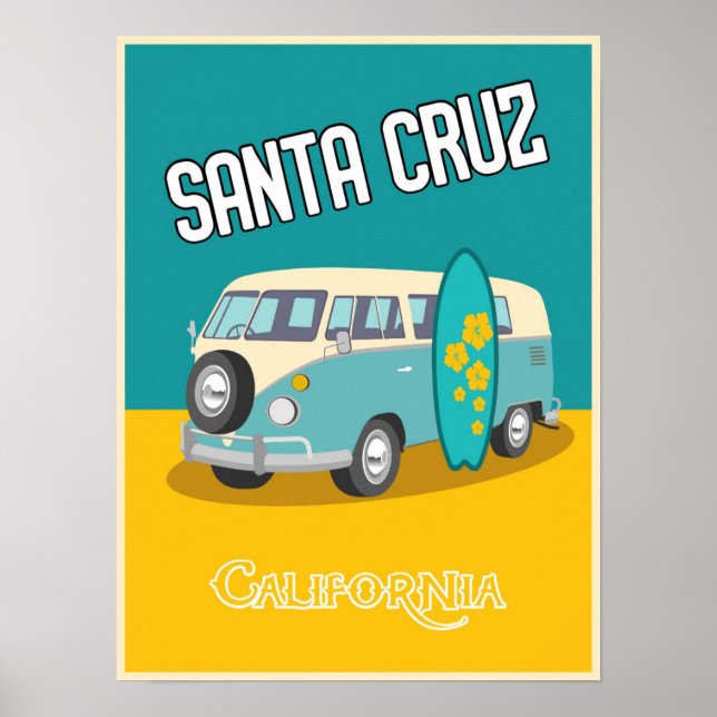 PÓSTER AFICHE DE VIAJE DE SANTA CRUZ CALIFORNIA (Frente)