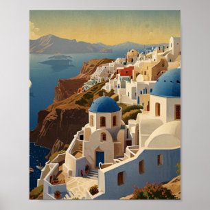 Póster Afiche de viaje de Santorini Greece Vintage Greece