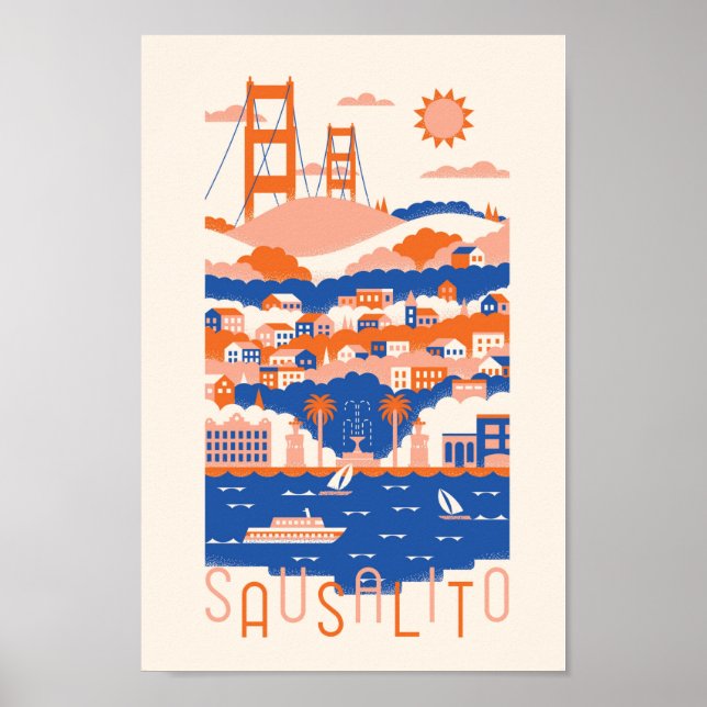 Póster Afiche de viaje de Sausalito (Frente)