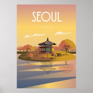 Póster Afiche de viaje de Seúl Corea