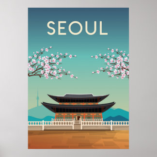 Póster Afiche de viaje de Seúl Corea
