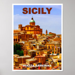 Póster Afiche de viaje de Sicilia Piazza Armerina