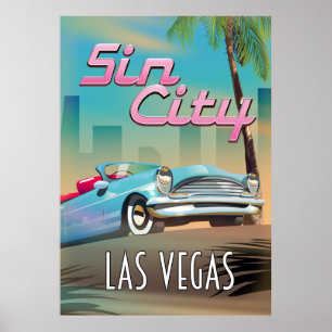 Póster Afiche de viaje de Sin city Las Vegas