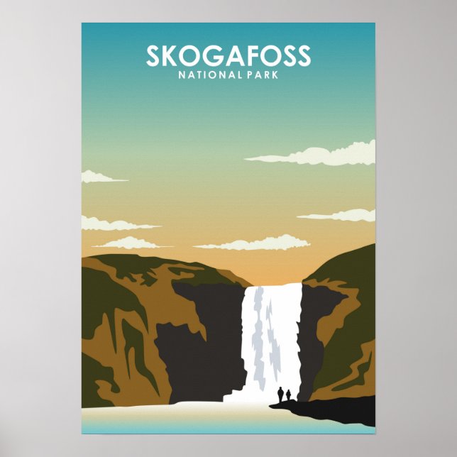 Póster Afiche de viaje de Skogafoss Island Waterfall (Frente)