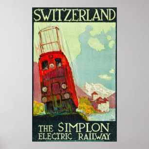 Póster Afiche de viaje de Suiza, Ferrocarril Eléctrico