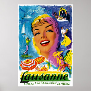 Póster Afiche de viaje de Suiza Lausanne