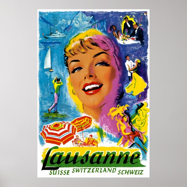 Póster Afiche de viaje de Suiza Lausanne (Frente)