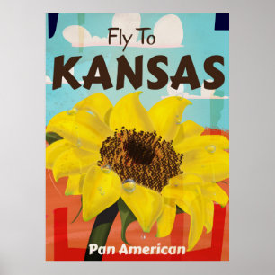 Póster Afiche de viaje de Sunflower vintage de Kansas