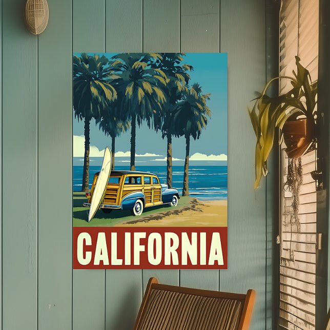 Póster Afiche de viaje de Surf Beach Retro California (Subido por el creador)