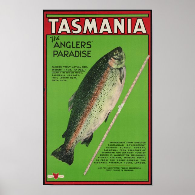 Póster Afiche de viaje de Tasmania Vintage (Frente)