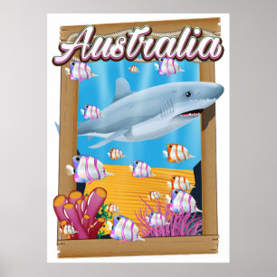 Póster Afiche de viaje de tiburones submarinos de Austral