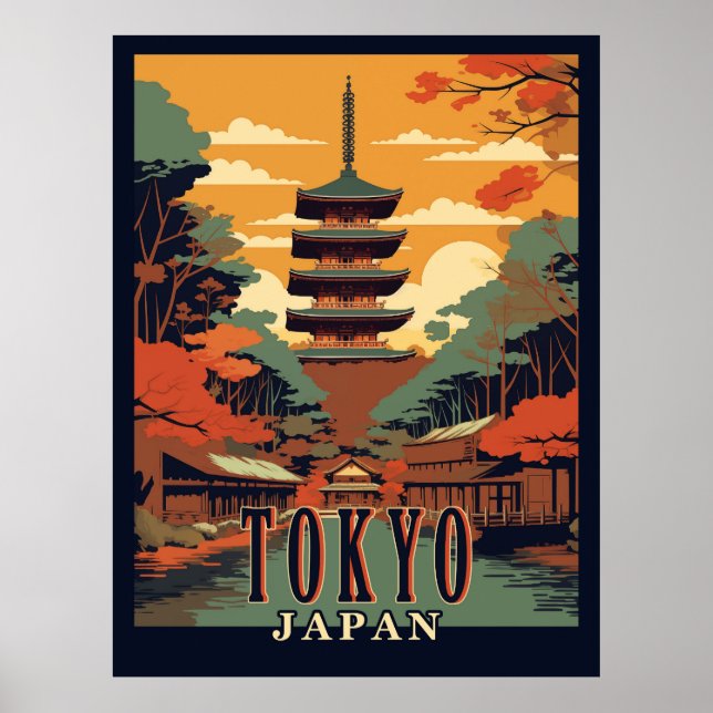 Póster Afiche de viaje de Tokio, Japón (Frente)