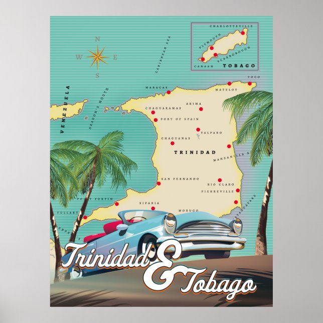Póster Afiche de viaje de Trinidad y Tobago (Frente)