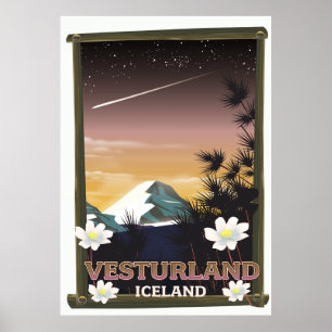 Póster Afiche de viaje de Vesturland Islandia