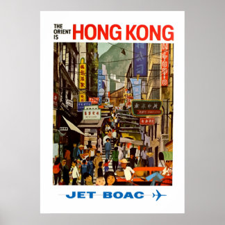 Póster Afiche de viaje de Vintage Airline Hong Kong China