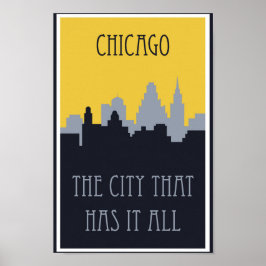 Póster Afiche de Viaje de Vintage Chicago Skyline