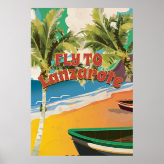 Póster Afiche De Viaje De Vintage Fly To Lanzarote
