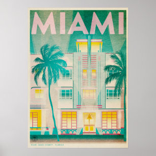 Póster Afiche de Viaje de Vintage Miami, Ocean Drive
