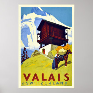 Póster Afiche de Viaje de Vintage Swiss Alps Valais Art D