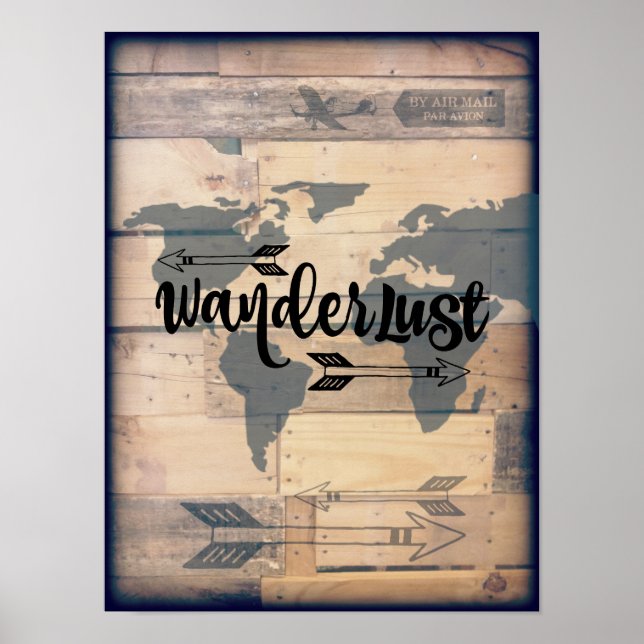 Póster Afiche de viaje de Wanderlust Rustic Wood (Frente)