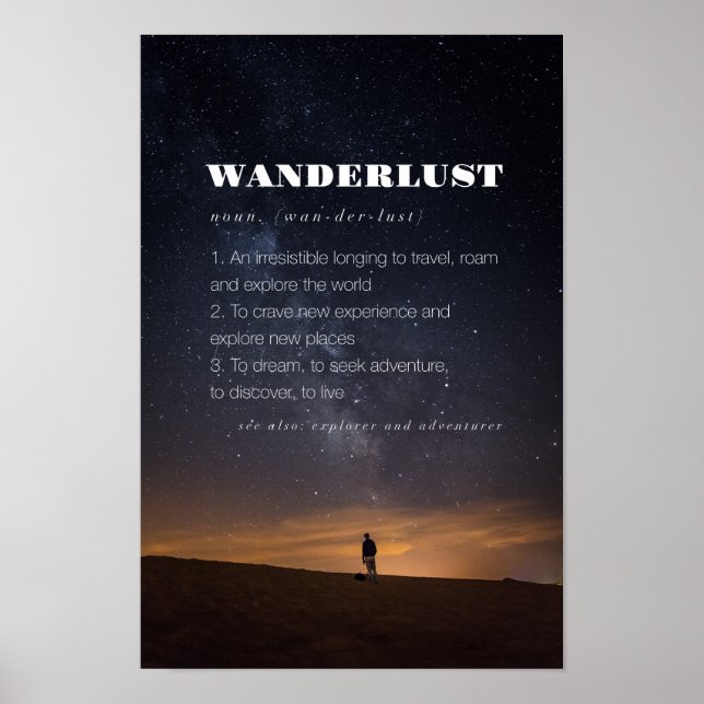 Póster Afiche de viaje de Wanderlust Word Definition (Frente)