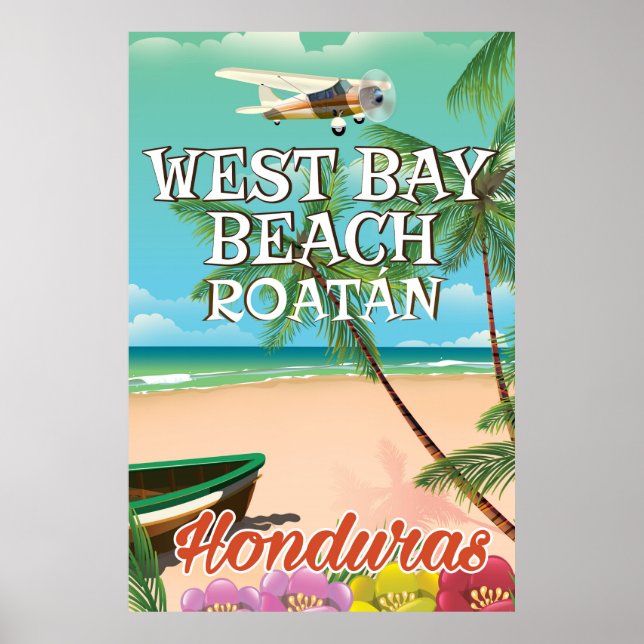 Póster Afiche de viaje de West Bay Beach, Roatán Honduras (Frente)