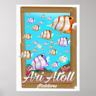 Póster Afiche de viaje del atolón de Ari en Maldivas