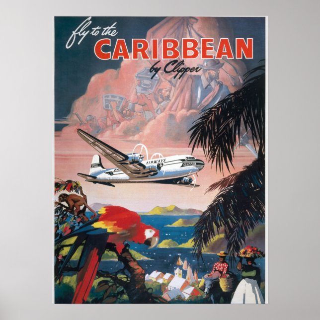 Póster Afiche de Viaje del Caribe Viejo (Frente)