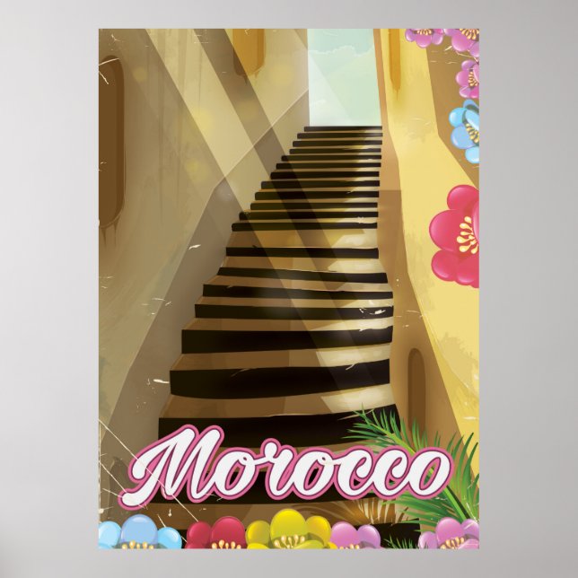 Póster Afiche de viaje del casco antiguo de Marruecos (Frente)