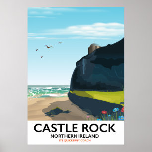 Póster afiche de viaje del castillo rock en irlanda del n