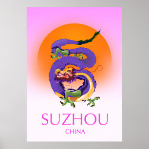 Póster Afiche de viaje del Dragón chino de Suzhou