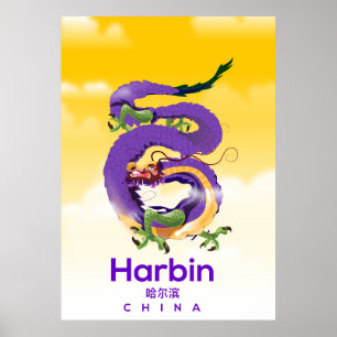 Póster Afiche de viaje del dragón de China Harbin