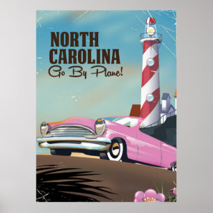 Póster Afiche de viaje del faro de Carolina del Norte