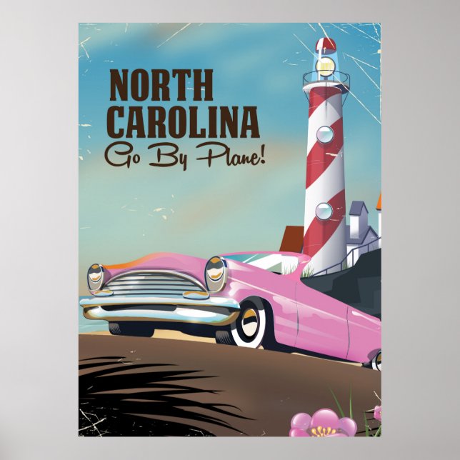 Póster Afiche de viaje del faro de Carolina del Norte (Frente)