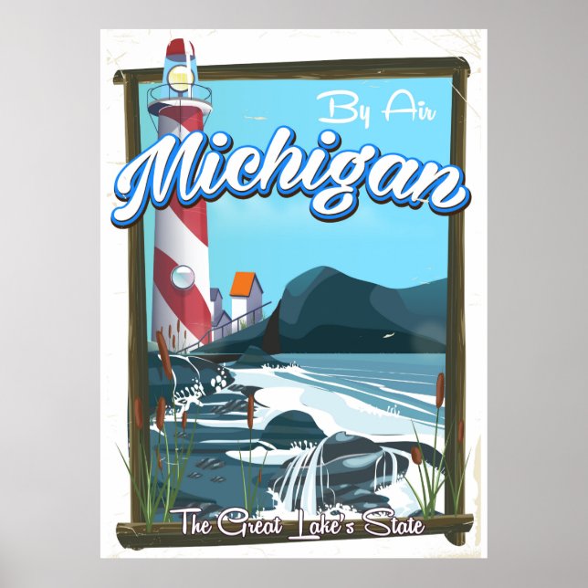 Póster Afiche de viaje del faro de Michigan. (Frente)
