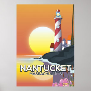 Póster Afiche de viaje del faro de Nantucket Massachusett