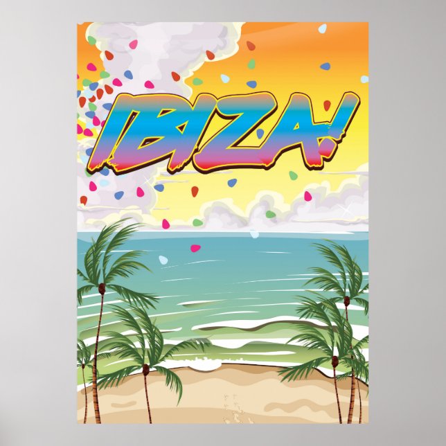 Póster Afiche de viaje del Fiesta de playa de Ibiza (Frente)