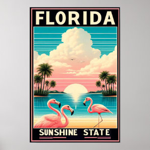 Póster Afiche de viaje del Flamingo de Florida Vintage