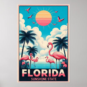 Póster Afiche de viaje del Flamingo de Florida Vintage