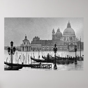 Póster Afiche de viaje del Gran Canal Blanco Negro Veneci