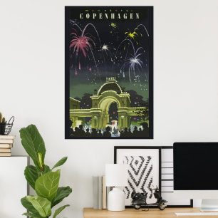 Póster Afiche de viaje del Ilustracion de Copenhague de é