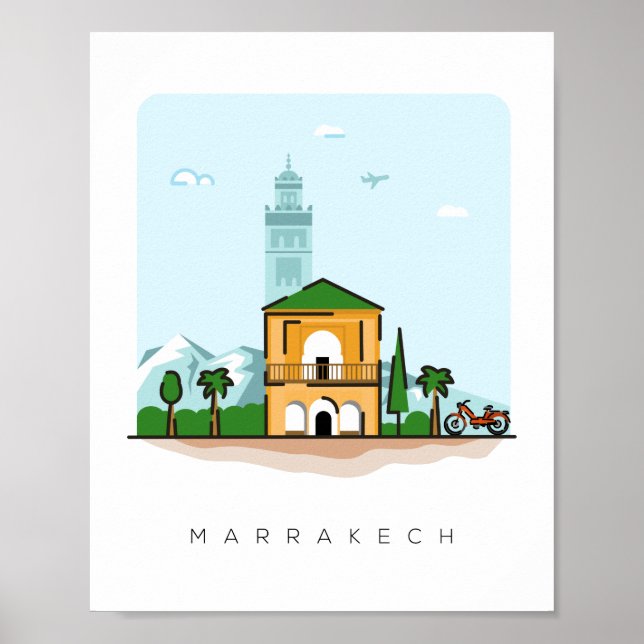 Póster Afiche de viaje del ilustracion de Marruecos en Ma (Frente)