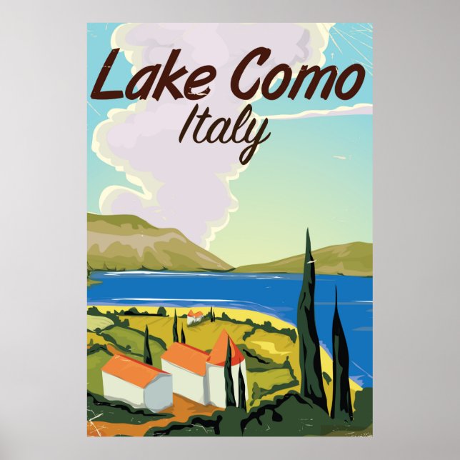 Póster Afiche de viaje del Lago Como Italia. (Frente)