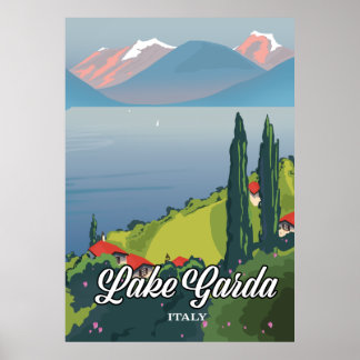 Póster Afiche de viaje del lago de Garda Italia